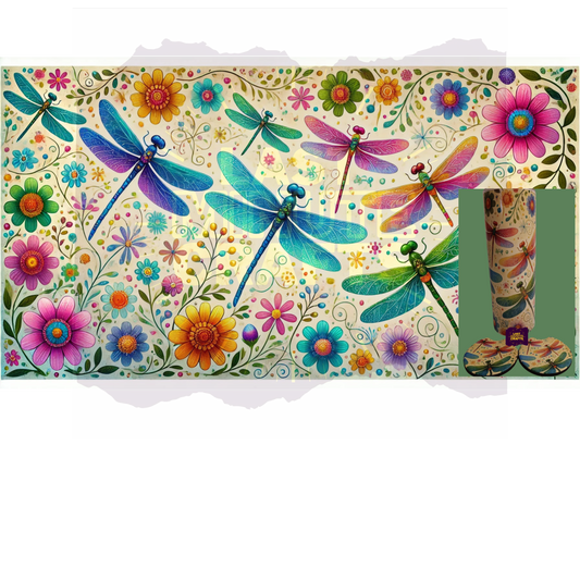 Colorful Dragonfly Tumbler with Matching Car Coasters - 20oz Insulated Drinkware